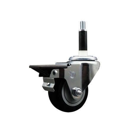 Service Caster 3'' Black Poly Swivel 7/8'' Expanding Stem Caster with Brake SCC-EX20S314-PPUB-BLK-PLB-78
